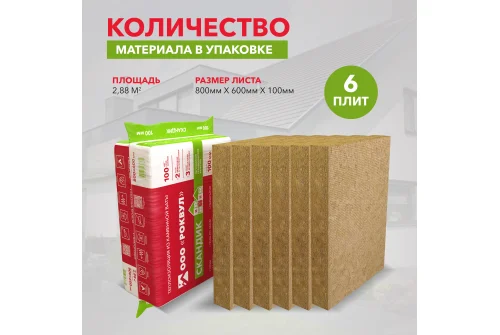 Утеплитель RockWool Лайт Баттс Скандик 800х600х100 (6 шт/пач. 2,88м2; 0,288м3; 36 пач/пал)