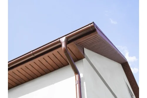 Софит металлический Grand Line центральная перфорация 0,5 Satin с пленкой RAL 8004 терракота