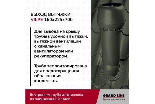 Выход вытяжки с колпаком Vilpe 160/225/700/ИЗ черный