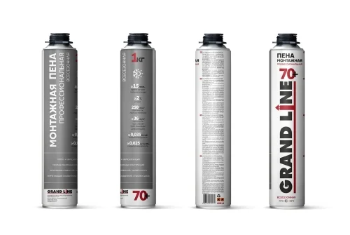 Пена монтажная профессиональная Grand Line 70+ всесезонная, 870мл, 950г
