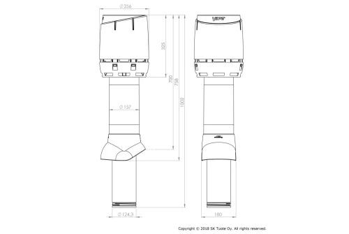 Выход вентиляционный Vilpe Flow 125/160/700 ИЗ светло-серый