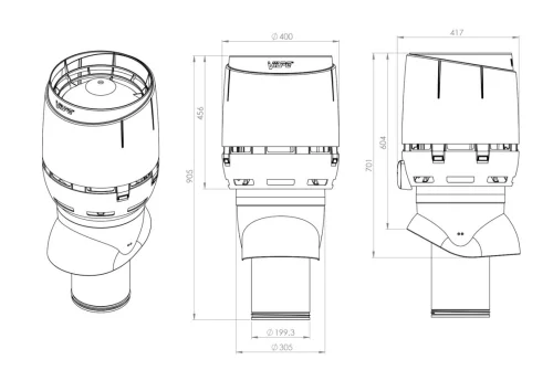 Выход вентиляционный Vilpe Flow XL 200/ИЗ/500 серый