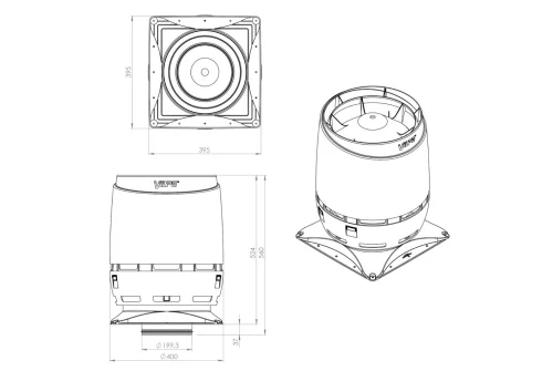 Выход вентиляционный Vilpe Flow 200S с основанием 400x400 черный
