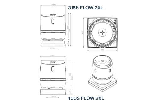 Выход вентиляционный Vilpe Flow 400S 2XL с основанием 724x724 черный