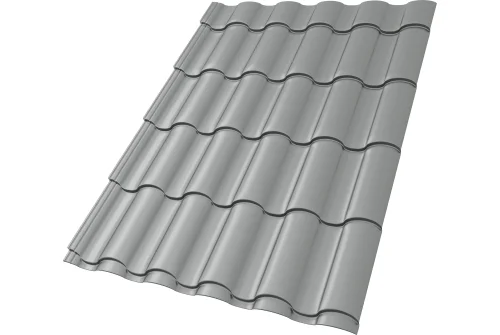 Металлочерепица "Кредо" ("Kredo") v01 0,5 Satin RAL 9006 бело-алюминиевый