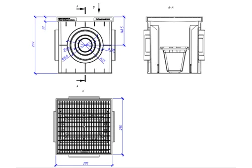 Дождеприемник пластиковый 300х300 (в сборе), класс нагрузки В125 Aquastok (4330V)