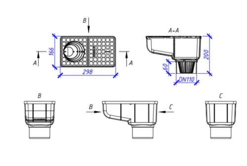 Ливнеприемник кровельный с вертикальным патрубком черный, класс нагрузки А15 Aquastok (6167ч)