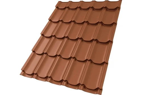 Металлочерепица "Квинта плюс" ("Kvinta plus") 0,5 Satin Matt TX RAL 8004 терракота