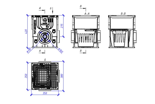 Дождеприемник пластиковый 350х350х420 (в сборе с решеткой) Master Aquastok (4350)