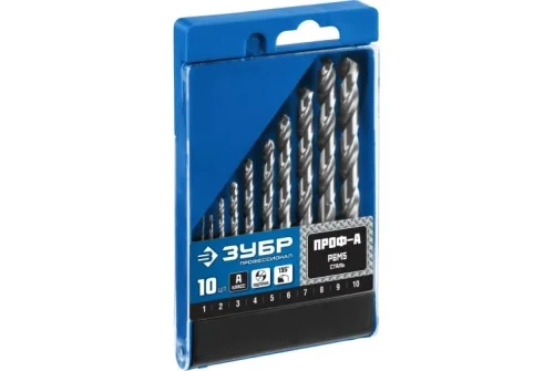 Набор сверл по металлу Зубр Проф-А (1-10мм) сталь, Р6М5 класс А 10шт бокс (29625-H10)
