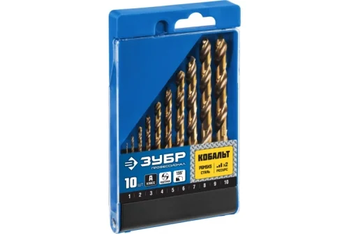 Набор сверл по металлу Зубр Профессионал (1-10мм) Кобальт, сталь Р6М5К5, класс А 10шт бокс (29626-H10_z01)