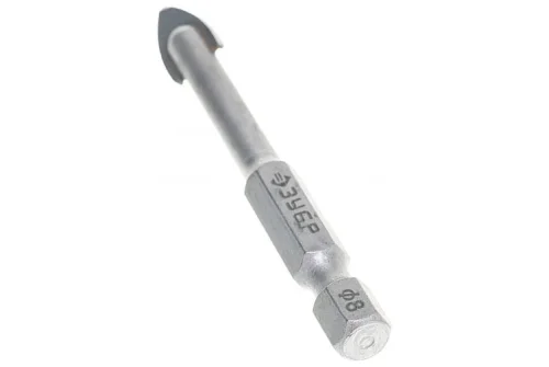 Сверло по стеклу и кафелю Зубр (d8мм), 2x кромка, Hex 1/4 (29840-08)