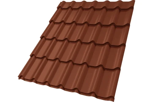 Металлочерепица Классик ("Classic") v01 0,5 Satin RAL 8004 терракота