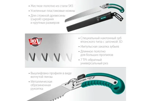 Ножовка Kraftool Camp Fast 7 350мм для быстрого реза сырой древесины (15216)